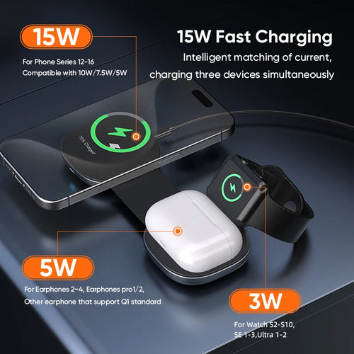 Compact 3-in-1 Wireless Charger
